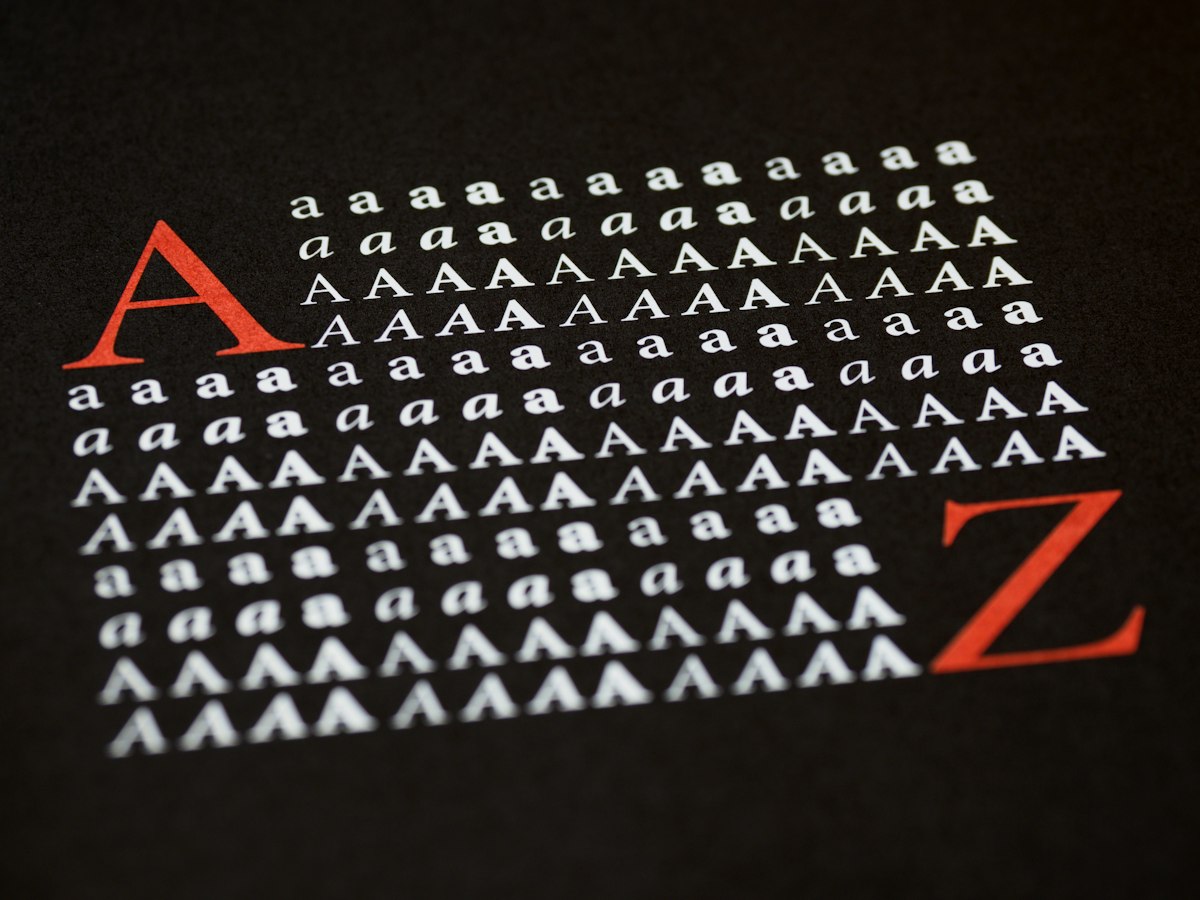 Close-up typography and typeface letters for font identification