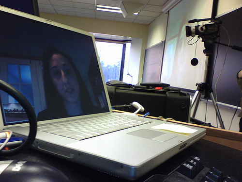 A class joining a video lesson online