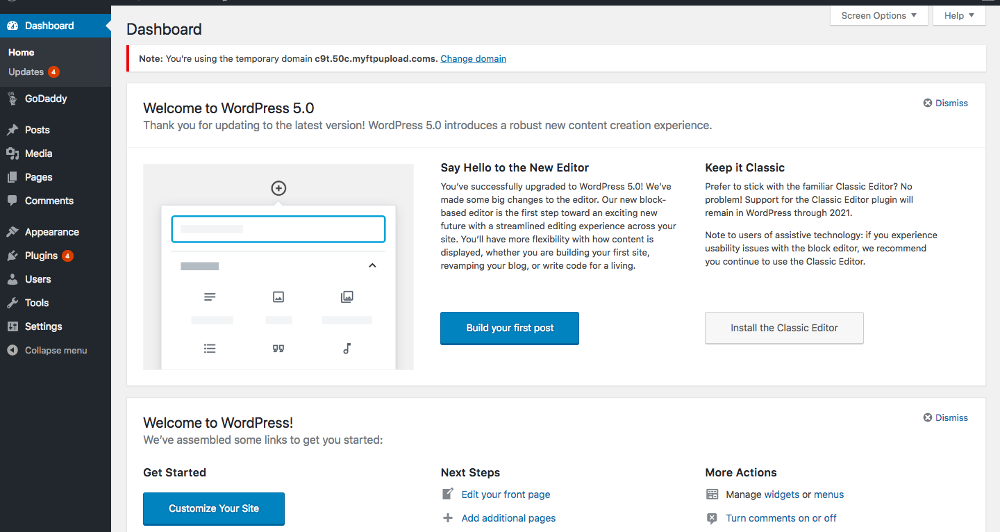 WordPress dashboard, the admin area where you manage a WordPress website.